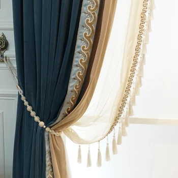 2021 New American Závesy pre Obývacia Izba Európskej Luxusná Vila, Spálne, Tieňovanie Flanelové francúzske Okno Obrazovka Velvet Textílie