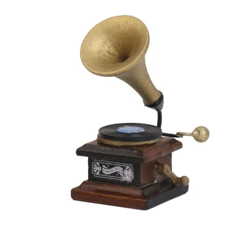 1/12 Miniatúrne Phonograph Record Player Domček Pre Bábiky Hudobný Nástroj Bábika Dom Dekor Ozdoby