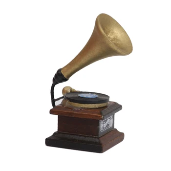 1/12 Miniatúrne Phonograph Record Player Domček Pre Bábiky Hudobný Nástroj Bábika Dom Dekor Ozdoby