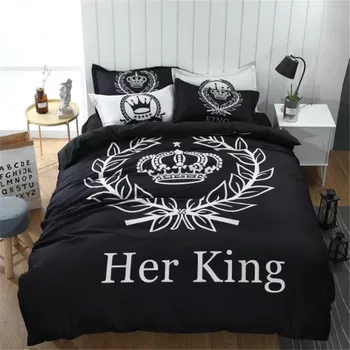 Jeho kráľovná jej kráľ romantický posteľná bielizeň nastaviť usa kráľ, kráľovná jednu veľkosť čierna n bielu perinu nastaviť