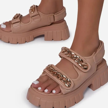 Kadın yaz sandalet renkli yılan derisi platformu burnu açık ayakkabı yüksekliği kanca ve döngü yüksek topuklu zincir Zapatos San