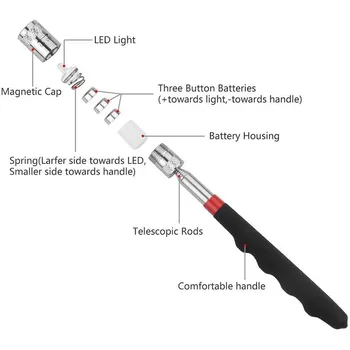 1pc S LED Svetlo, Silné Teleskopické Sacie Železná Tyč Pick-up Magnetický Dosiahnutie Nastaviteľné Dlho Rozšíriteľný Pero Picker Nástroje H9S2