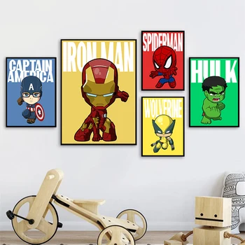 Marvel Avengers Cartoon Superhrdinov Plagátu, Plátna Obrazov Iron Man Wall Art Obrázky pre Deti Izba Spálňa Domova