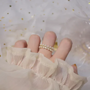 Lesklé Strane Nové Príslušenstvo Crystal Zapojenie Nastaviteľné Prstene pre Ženy Jednoduchý Štýl Pearl Korálky Otvoriť Krúžky
