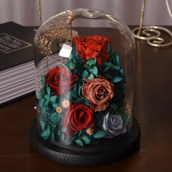 Svadobná Výzdoba Konzervované Čerstvé Ruže, Led Svetlo V Banková Nesmrteľný Ruže Valentín Narodeniny Deň matiek Darček