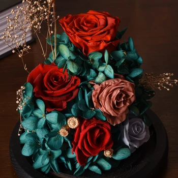 Svadobná Výzdoba Konzervované Čerstvé Ruže, Led Svetlo V Banková Nesmrteľný Ruže Valentín Narodeniny Deň matiek Darček