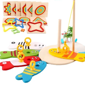 8Pcs/Set Drevené Rybárske Digitálne Hračky Dieťa Ryby Nastaviť Stĺpec & Kids Montessori Puzzle Triedenie Matematika Tehly Vzdelávacie Hra, Hračky