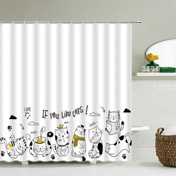 3D Tlač Karikatúra Roztomilý Mačka Vaňa Obrazovky Kúpeľňa Nepremokavé Sprchový Záves Vianočný Darček Decor Multi-veľkosť Sprchový Záves