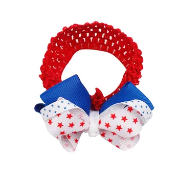 Fandiť Luk 4. júla Hairbow Háčkovanie Elastické hlavový most Deň Nezávislosti Dievčatá Hairband Červená Modrá Biele Vlasy Kapely Deti Hairbands