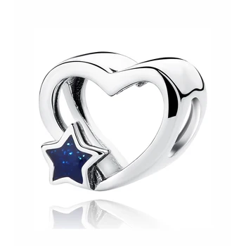 Pôvodné 925 Sterling Silver Kúzlo Perličiek Modré Hviezdy Láska Srdce Prívesok Dištančné Cilp Charms Fit Pandora Náramky Ženy Diy Šperky