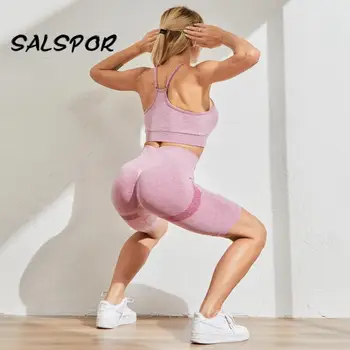 SALSPOR Sexy Push Up Šortky pre Ženy, Vysoký Pás Šport Korisť Šortky Cvičenie Bežné Feminino Bezšvíkové Dna Atletický 2KS