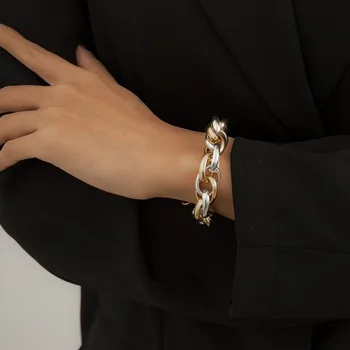 Hip Hop Kontrast Farieb Šitie Kovové Reťaze Náramok pre Ženy 2021 Vintage Jednoduché Geometrické Jednej Vrstve Náramok Strane Šperky