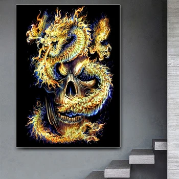 Čínsky Drak a Lebka DIY 5D Diamond Maľovanie Rodiny Módne Crystal Drahokamu Cross Stitch Výšivky Mozaikové Umenie Maľba