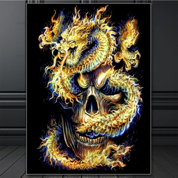 Čínsky Drak a Lebka DIY 5D Diamond Maľovanie Rodiny Módne Crystal Drahokamu Cross Stitch Výšivky Mozaikové Umenie Maľba