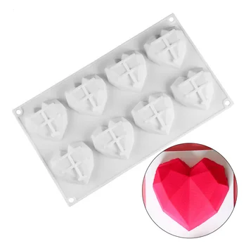 1PCS 8-Dutiny Diamond Láska Srdce-Tvarované Silikónové Formy pre Hubky Koláče Mousse Čokoláda Dezert Pečenie Pečiva Plesne