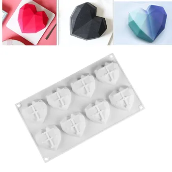 1PCS 8-Dutiny Diamond Láska Srdce-Tvarované Silikónové Formy pre Hubky Koláče Mousse Čokoláda Dezert Pečenie Pečiva Plesne