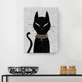 HD Tlač Modulárny Obrázok Plátno Cartoon Black Cat Roztomilý Maľovanie Sat Plagát Na Obývacia Izba Darčeky Domova Wall Art Rámec