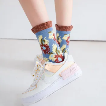 Žena ponožky Harajuku retro kvet cartoon vzor ponožky Japonský a kórejský štýl roztomilý módne zábava osobnosti v trubice ponožky