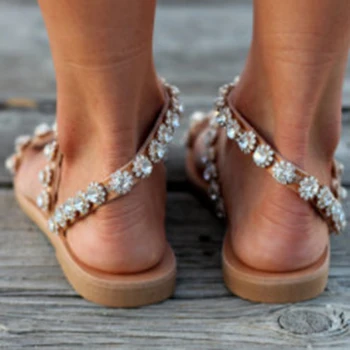 Ženy Sandále Gladiator 2020 Lete Ležérne Topánky Bohemia Mujer Svadobné Topánky Crystal Feminina Dámy Flip Flops Plážové Sandále