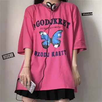 Motýľ Tlače Ženy Tričko Pre Dievča Módneho Ženy Červená Nadrozmerná T-Shirt Zábavné Bavlna Japonsko Harajuku Topy Lete Gotický T Tričko