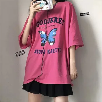 Motýľ Tlače Ženy Tričko Pre Dievča Módneho Ženy Červená Nadrozmerná T-Shirt Zábavné Bavlna Japonsko Harajuku Topy Lete Gotický T Tričko