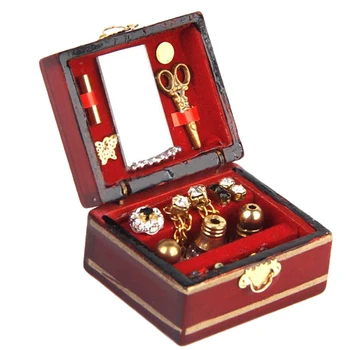 Hračka 1/12 Šperky Box Darček Klasická Doll House Ornament Deti Mini Luxusný Toaletný Stolík Miniatúr, Dekorácie, Doplnky