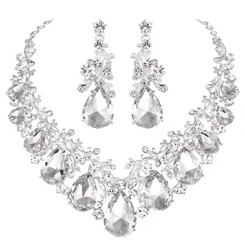 Ženy strany Krištáľové šperky sady Vyhlásenie veľký módne svadobné šperky, 5 farby waterdrop svadobné svadobné náhrdelník a náušnice