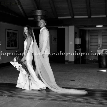 Elegantné Biele Dlhé Svadobné Šaty Pre Svadobné 2021 V Krku Hodvábny Satén V Krku Pláži Nevesta Šaty Sweep Vlak