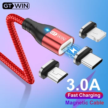 GTWIN Magnetické USB Kábel 3A Pre iPhone Nabíjačka USB Typu C Kábel Rýchle Nabíjanie Pre Xiao 10 Samsung Huawei P30 P40 USB C Kábel