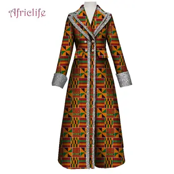 Africké Oblečenie pre Ženy Tlač Šaty, Kabát Dvojité Zase Dole Golier Členku-dĺžka Kabát Patchwork Plus veľkosť Oblečenie WY8677