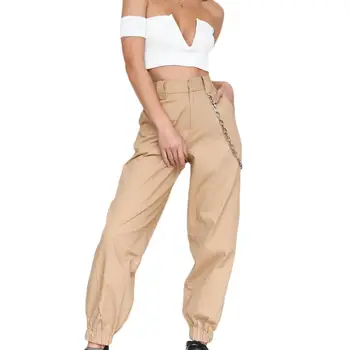 Ženy Nohavice jednofarebné Voľné Elastické Vrecko Cargo Nohavice Hárem Nohavice s Reťazca Streetwear Nohavice dámske Oblečenie