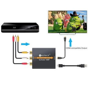ESYNiC 1080P AV NA Kompatibilný s HDMI Prevodník, 3RCA AV CVBS Na Kompatibilný s HDMI Prevodník Adaptér S USB Napájací Kábel Pre PS3 TV
