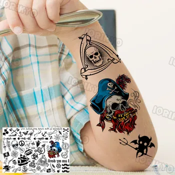 Smrť Lebky Pirát Dočasné Tetovanie Pre Deti Detský Tváre Mužov, Chlapcov, Ženy Tetovanie Nálepky Falošné Zábavné Tetovanie Kotvy Kapitán