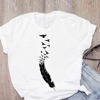 Žena Tshirts Pierko Vtáka Karikatúra Grafiku, Tlač T-shirt Ženy Harajuku Estetické Biela Tričko Dámske Top Ženský Čaj T-Shirt