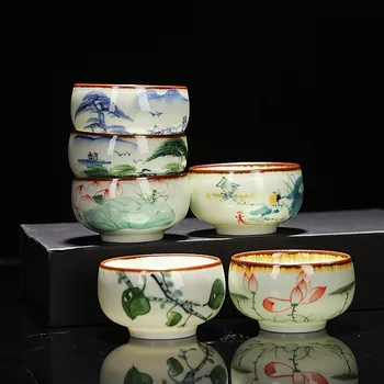 Vintage Keramické Teacup Ručne maľované Lotus listový Čaj Misa ' er Pu Master šálku Čaju Cestovné Prenosné Osobné Jednu Šálku Čaju nastaviť 45ml