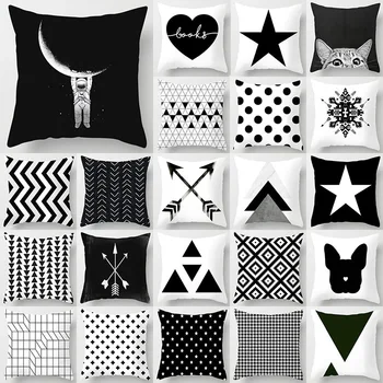 Biela a Čierna Geometrie Vankúš Polyester Geometrické Vankúš Dekoračné Vankúše, Domáce Dekorácie Hodiť obliečka na Vankúš