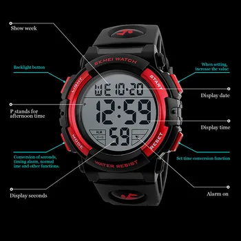 Pánske Elektronické Digitálne Hodinky Vojenské Športové Hodinky Vodotesné 50M Outdoor Hodinky pre Mužov Náramkové hodinky s LED Displejom