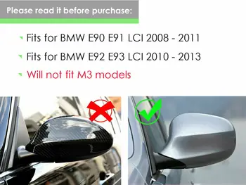 2 ks Cool Čierne Zrkadlo Pokrytie Pre BMW E90 E91 2008-2011 E92 E93 2010-2013 M3 Štýl E80 E81 E87 Dvere Auta Spätné Zrkadlo Pokrytie Spp