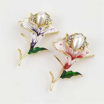 Elegantné Lily Rose Brošňa Crystal Faux Pearl Flower Brošňa Pin Cardigan Kabát Príslušenstvo Corsage pre Ženy Strany Darček Šperky