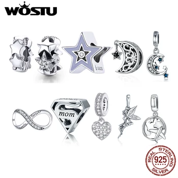 WOSTU Autentické 925 Sterling Silver Star Mesiac Prívesok Charms Fit Originálne Náramky Ženy Party Fashion, DIY Šperky Darček, Takže