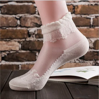 Ženy Transparentné Tenké Kvet Čipky Ponožky Krištáľové Sklo, Hodvábne Krátke Ponožky