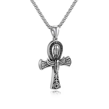 Pánske titánové ocele s príveskom, náhrdelník Egyptského života kríž z nehrdzavejúcej ocele odlievanie sautoir