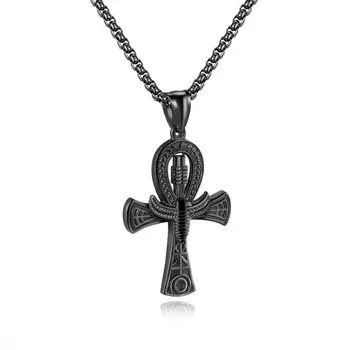 Pánske titánové ocele s príveskom, náhrdelník Egyptského života kríž z nehrdzavejúcej ocele odlievanie sautoir