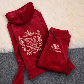 Jar/Jeseň 2021High Kvality Velvet Textílie Tepláky Ženy Velúrové Sweatsuit Hoodies Celý Rukáv Topy a Potu Nohavice Set S-XXXL
