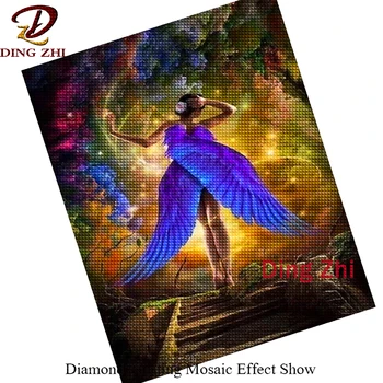 DIY Abstraktné 5D Diamond Maľovanie Fantasy Anjel Krídla Dievča, Home Decor Darček Cross Stitch Výšivky Plné Námestie Kolo Vŕtať Mozaika