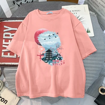 Japonský Kreslený Štýl Tlač Tričko Dámske Street Ležérne Oblečenie Jednoduchosť Nadrozmerné Tshirts Vintage Bežné Womans T Tričko