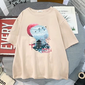 Japonský Kreslený Štýl Tlač Tričko Dámske Street Ležérne Oblečenie Jednoduchosť Nadrozmerné Tshirts Vintage Bežné Womans T Tričko