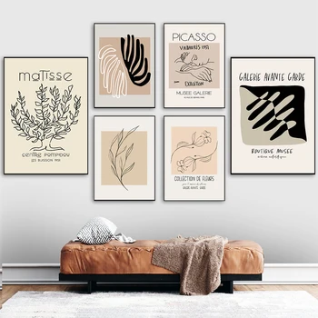 Nordic Retro Matisse Picasso Plátne, Plagát, Tlač Abstraktné Rastlina Listy Maľovanie Na Stenu Umenie Fotografie X Izba, Obývacia Izba Interiér Domova