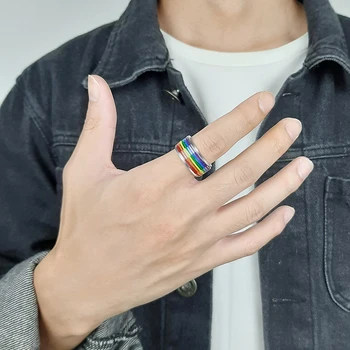 Vnox 8mm Spinner Stresu, Uvoľnenie Krúžok pre Mužov Smalt Rainbow Linky Prst Kapela Bežné Pride LGBTQ Šperky