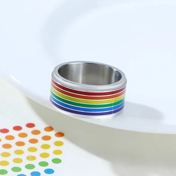 Vnox 8mm Spinner Stresu, Uvoľnenie Krúžok pre Mužov Smalt Rainbow Linky Prst Kapela Bežné Pride LGBTQ Šperky